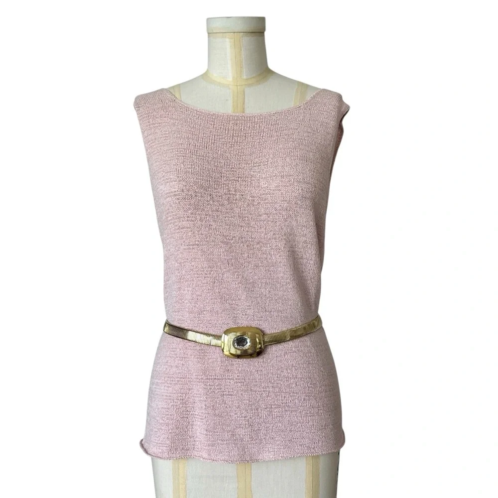 Vintage gold tone‎ flex belt large oval crystal at center of buckle Size 28